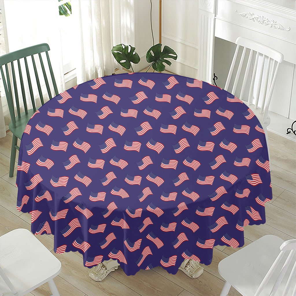 4th of July American Flag Pattern Print Waterproof Round Tablecloth