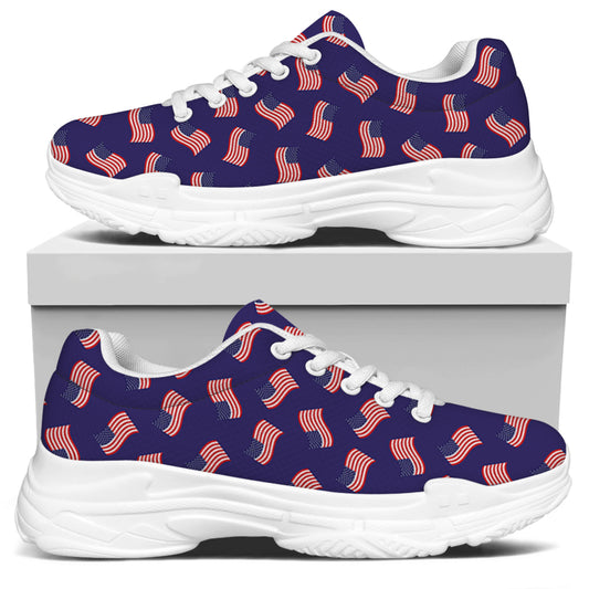 4th of July American Flag Pattern Print White Chunky Shoes