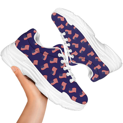 4th of July American Flag Pattern Print White Chunky Shoes