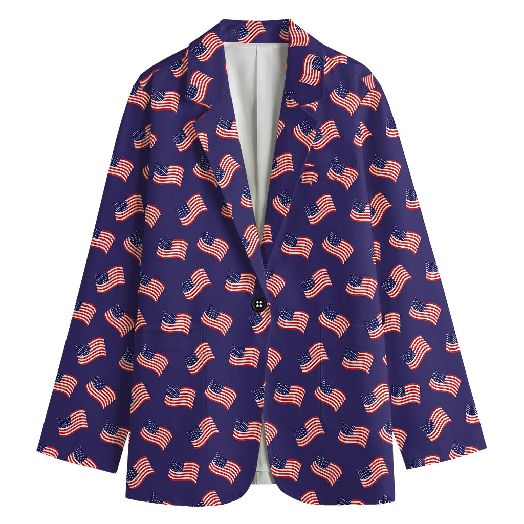 4th of July American Flag Pattern Print Women's Cotton Blazer
