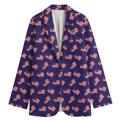 4th of July American Flag Pattern Print Women's Cotton Blazer
