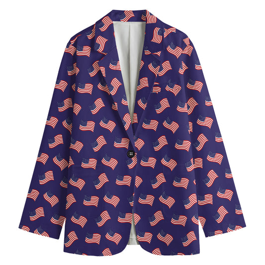 4th of July American Flag Pattern Print Women's Cotton Blazer