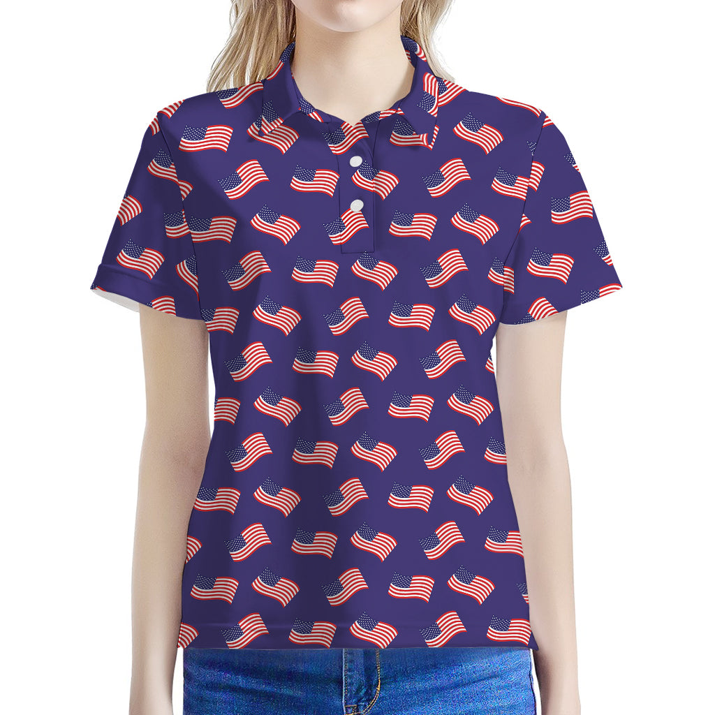 4th of July American Flag Pattern Print Women's Polo Shirt