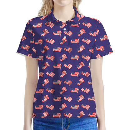 4th of July American Flag Pattern Print Women's Polo Shirt