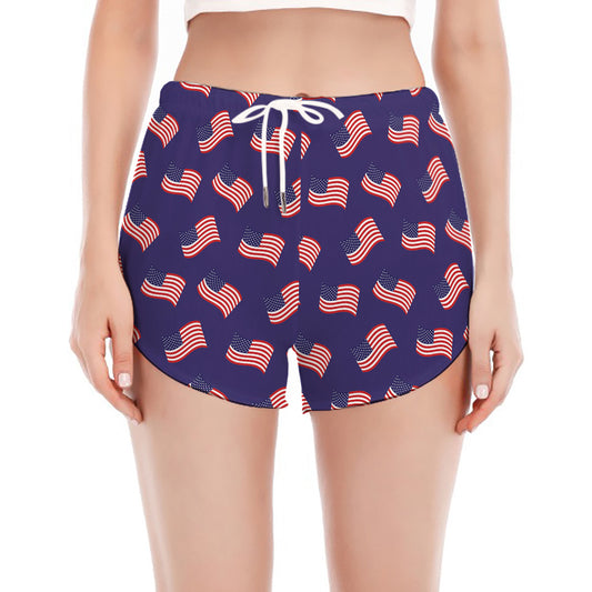 4th of July American Flag Pattern Print Women's Split Running Shorts