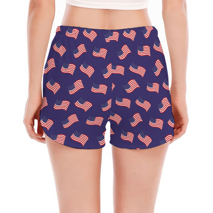 4th of July American Flag Pattern Print Women's Split Running Shorts