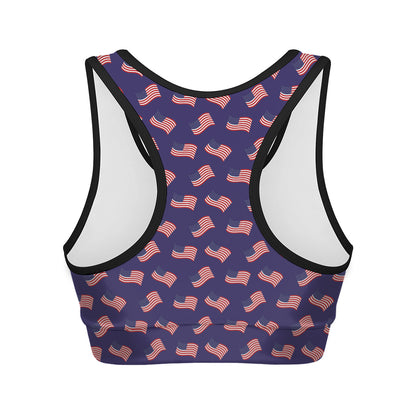 4th of July American Flag Pattern Print Women's Sports Bra