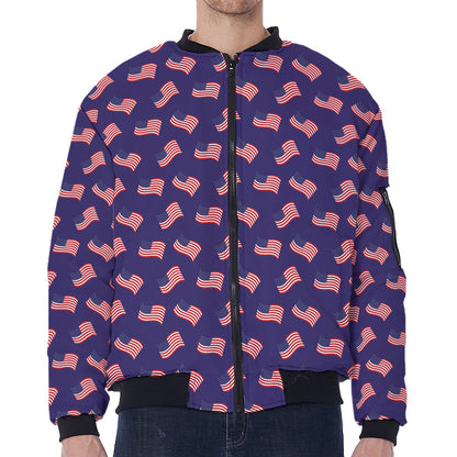4th of July American Flag Pattern Print Zip Sleeve Bomber Jacket