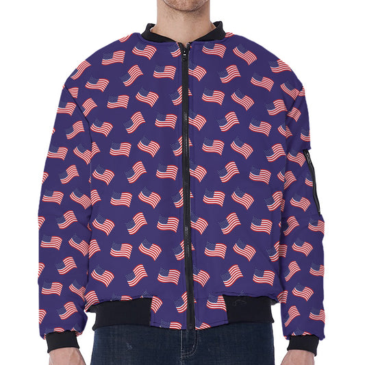 4th of July American Flag Pattern Print Zip Sleeve Bomber Jacket