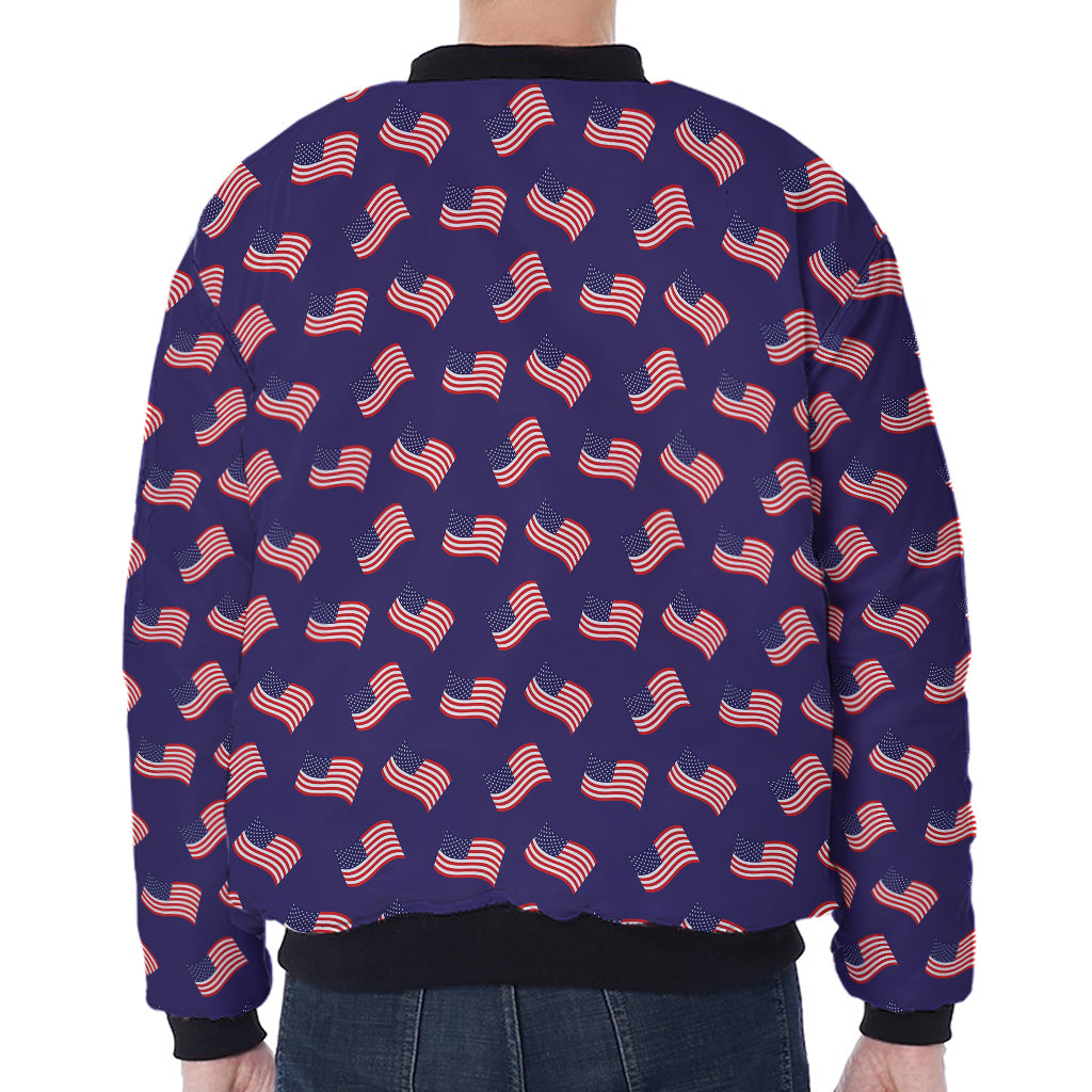 4th of July American Flag Pattern Print Zip Sleeve Bomber Jacket
