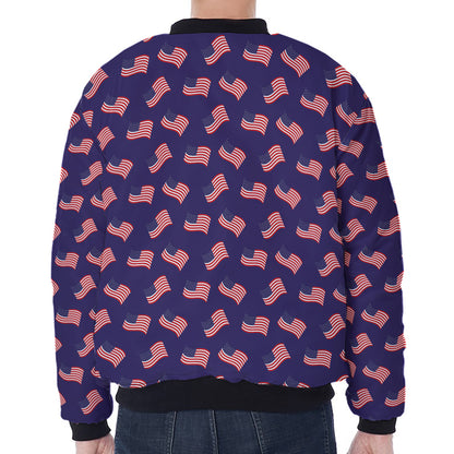 4th of July American Flag Pattern Print Zip Sleeve Bomber Jacket