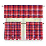 4th of July American Plaid Print 3 Piece Kitchen Curtains