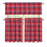 4th of July American Plaid Print 3 Piece Kitchen Curtains