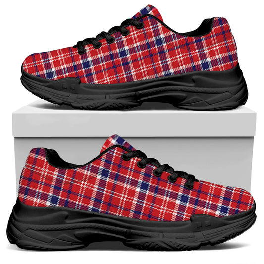 4th of July American Plaid Print Black Chunky Shoes