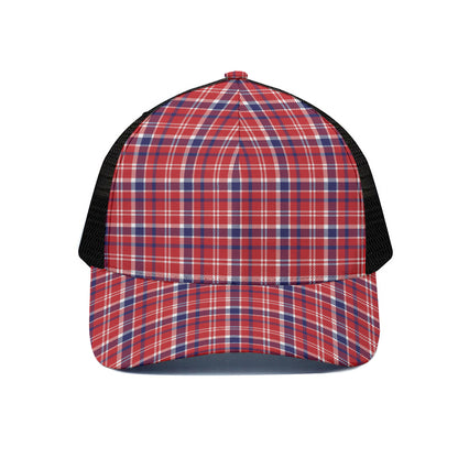4th of July American Plaid Print Black Mesh Trucker Cap