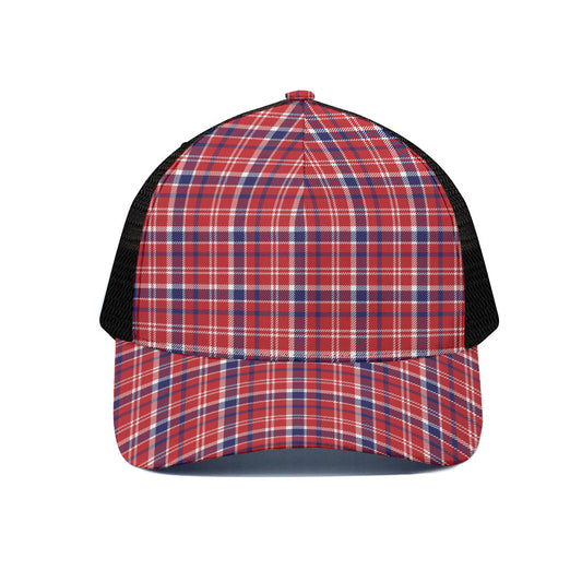 4th of July American Plaid Print Black Mesh Trucker Cap