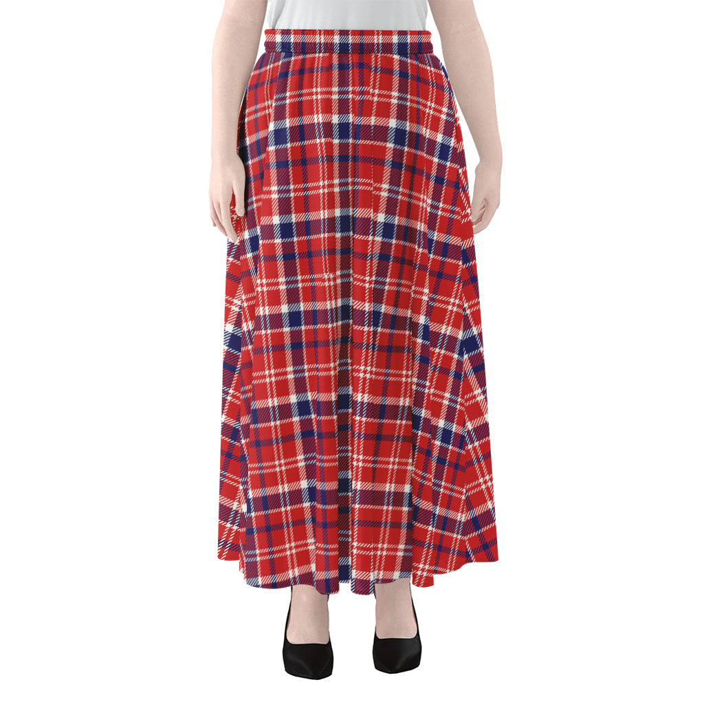 4th of July American Plaid Print Chiffon Maxi Skirt