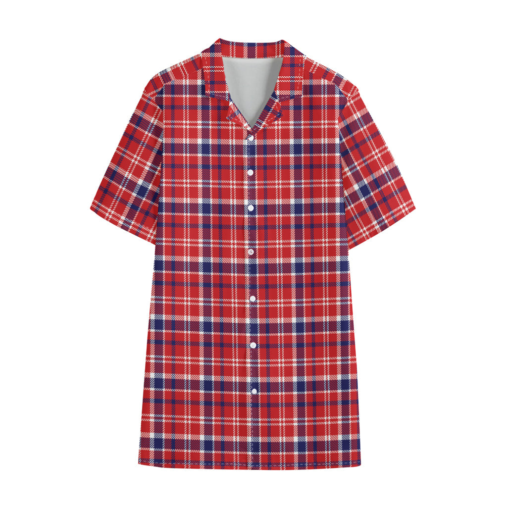 4th of July American Plaid Print Cotton Hawaiian Shirt