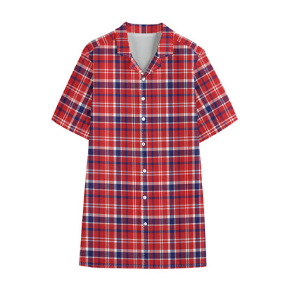 4th of July American Plaid Print Cotton Hawaiian Shirt