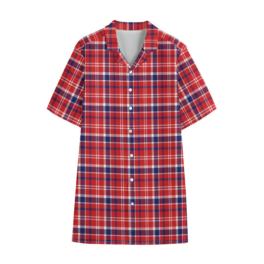 4th of July American Plaid Print Cotton Hawaiian Shirt