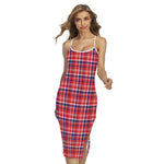4th of July American Plaid Print Cross Back Cami Dress