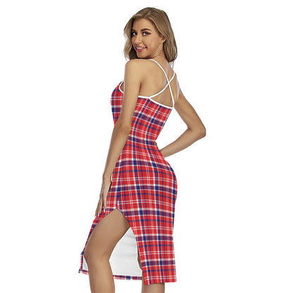 4th of July American Plaid Print Cross Back Cami Dress