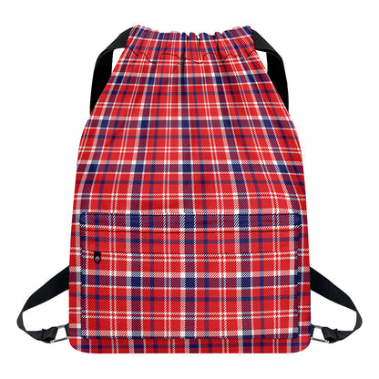 4th of July American Plaid Print Drawstring Backpack