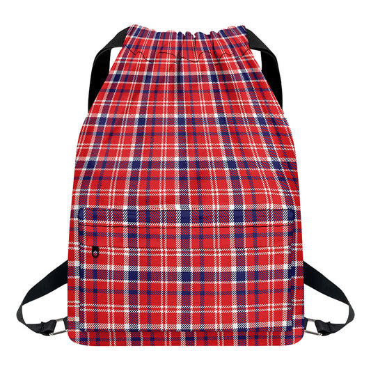 4th of July American Plaid Print Drawstring Backpack
