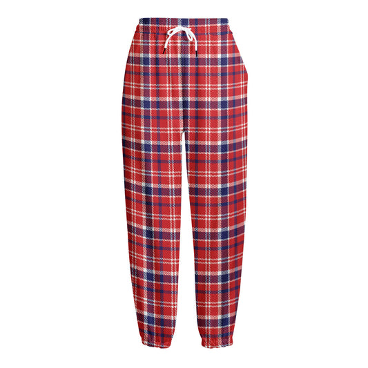 4th of July American Plaid Print Fleece Lined Knit Pants