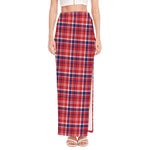 4th of July American Plaid Print High Slit Maxi Skirt