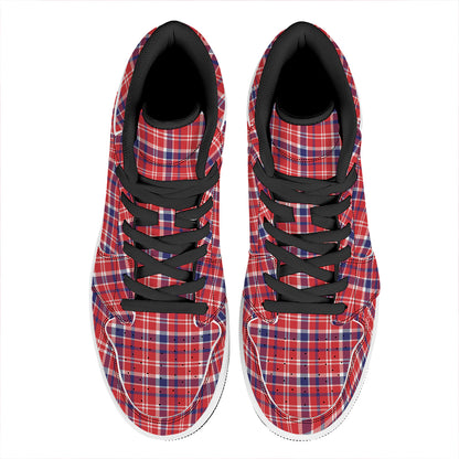 4th of July American Plaid Print High Top Leather Sneakers