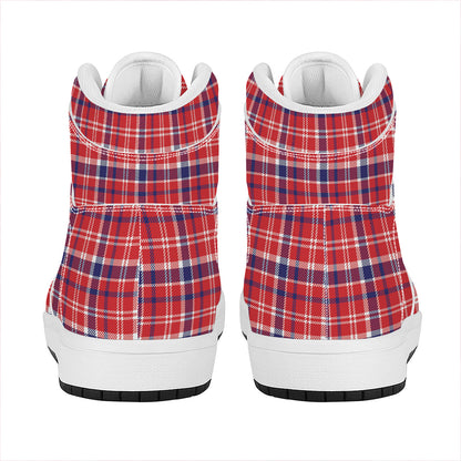 4th of July American Plaid Print High Top Leather Sneakers