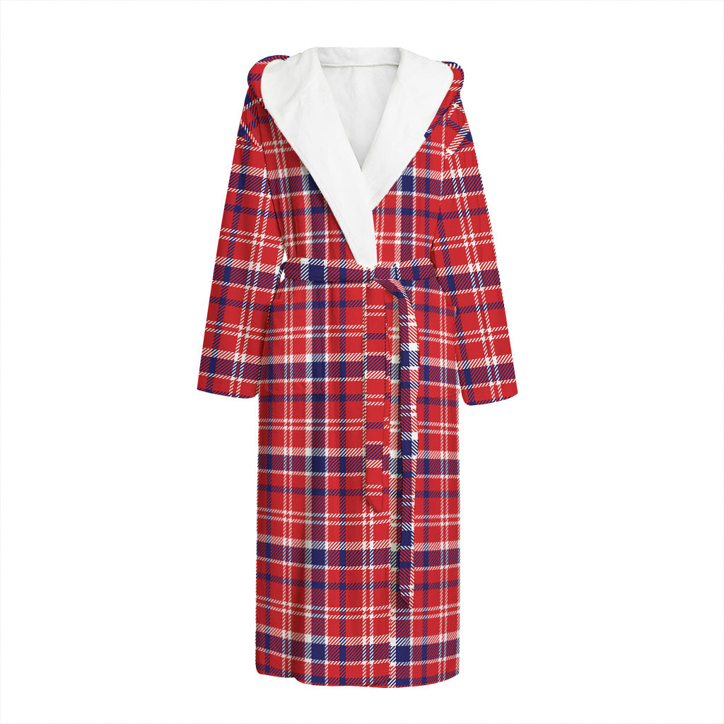 4th of July American Plaid Print Hooded Bathrobe