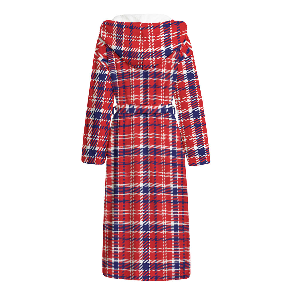 4th of July American Plaid Print Hooded Bathrobe