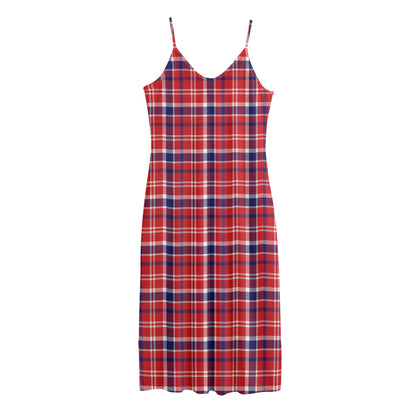 4th of July American Plaid Print Jersey Midi Cami Dress