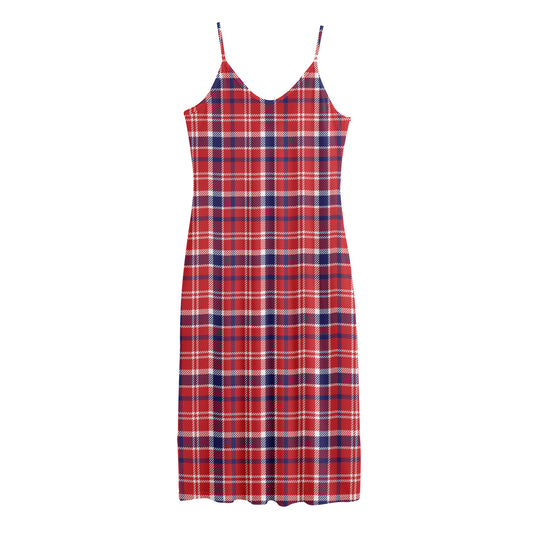 4th of July American Plaid Print Jersey Midi Cami Dress