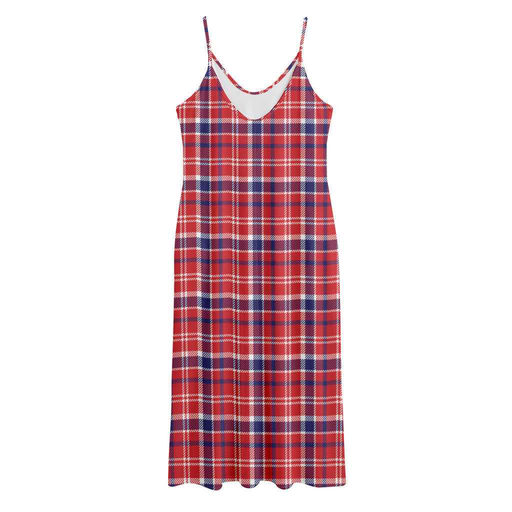 4th of July American Plaid Print Jersey Midi Cami Dress