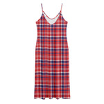 4th of July American Plaid Print Jersey Midi Cami Dress