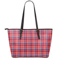 4th of July American Plaid Print Leather Tote Bag With Zipper