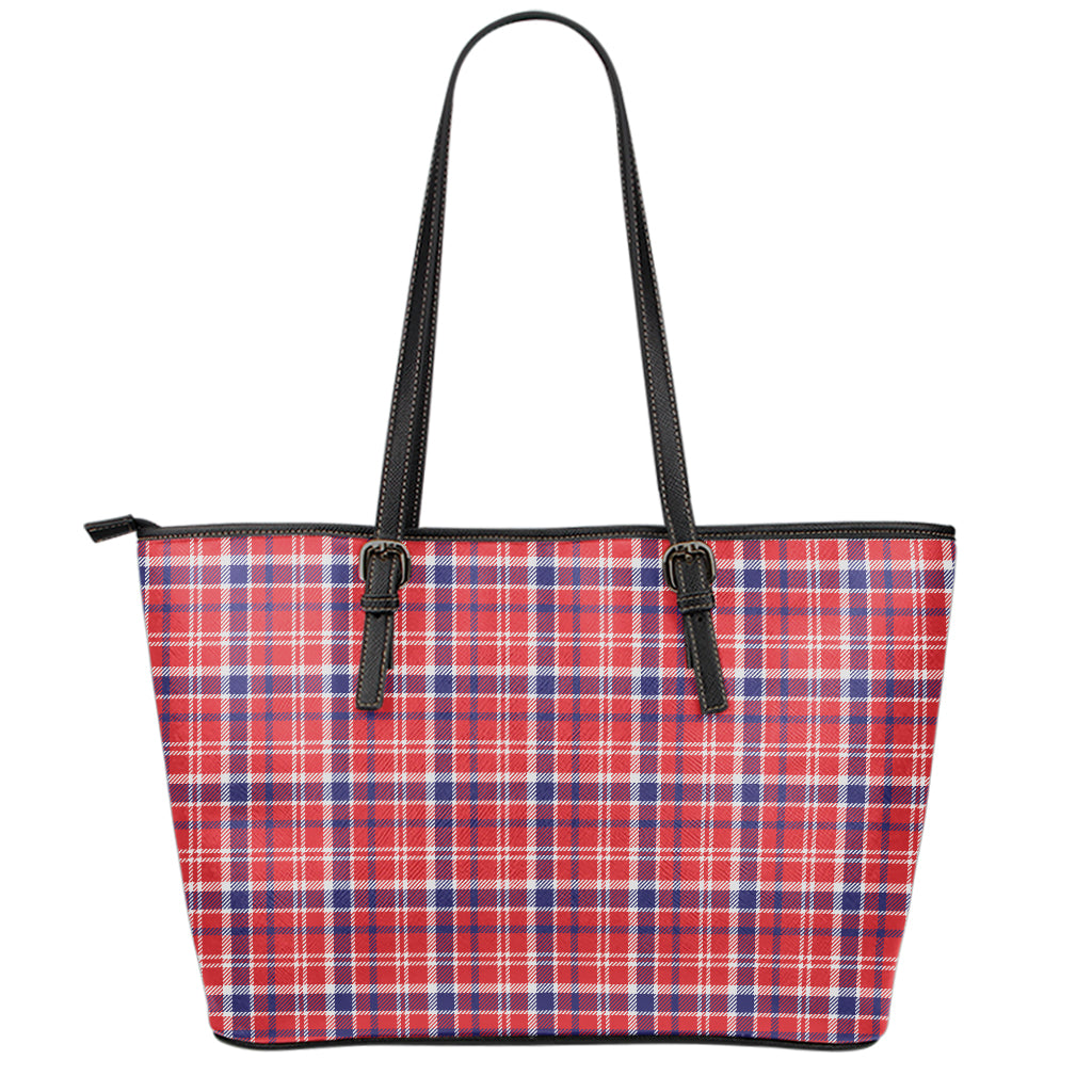 4th of July American Plaid Print Leather Tote Bag