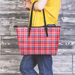 4th of July American Plaid Print Leather Tote Bag