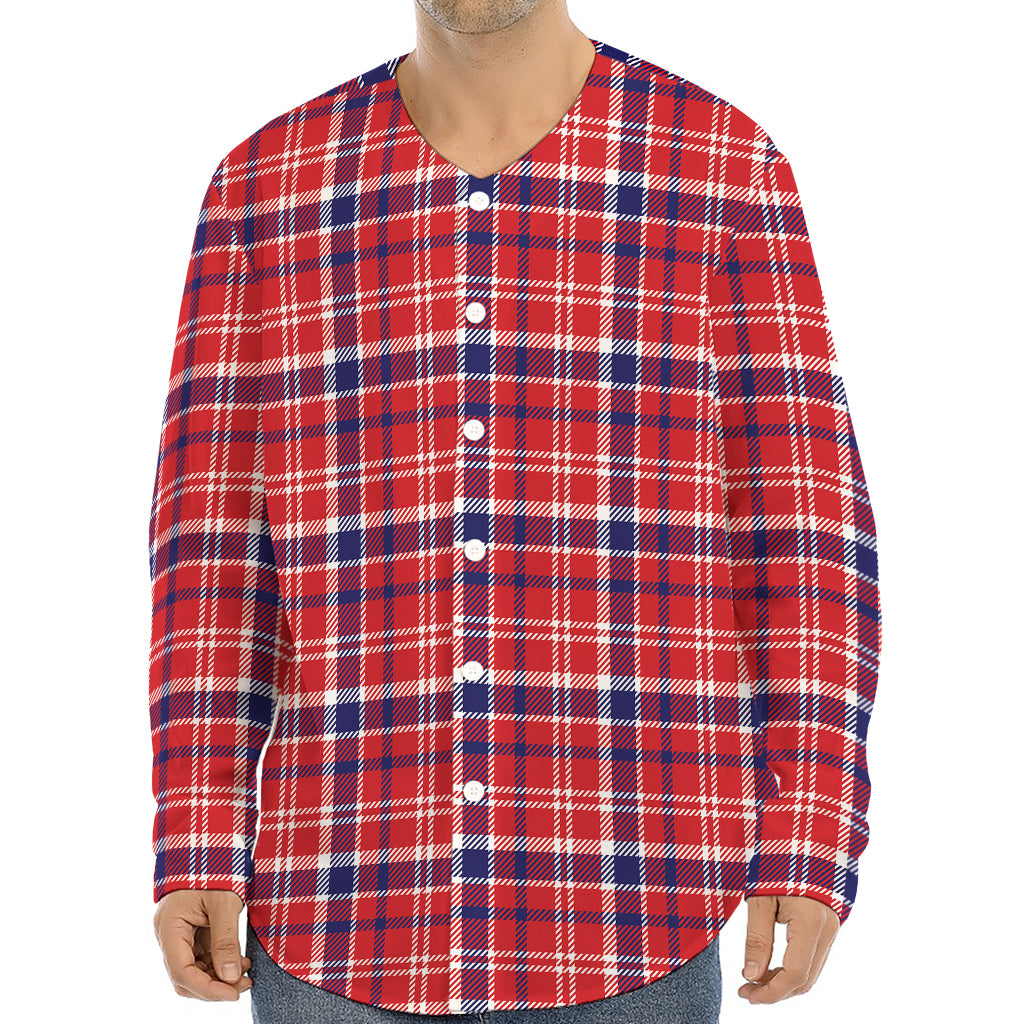 4th of July American Plaid Print Long Sleeve Baseball Jersey