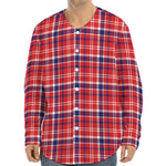 4th of July American Plaid Print Long Sleeve Baseball Jersey