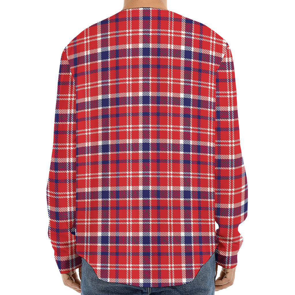 4th of July American Plaid Print Long Sleeve Baseball Jersey