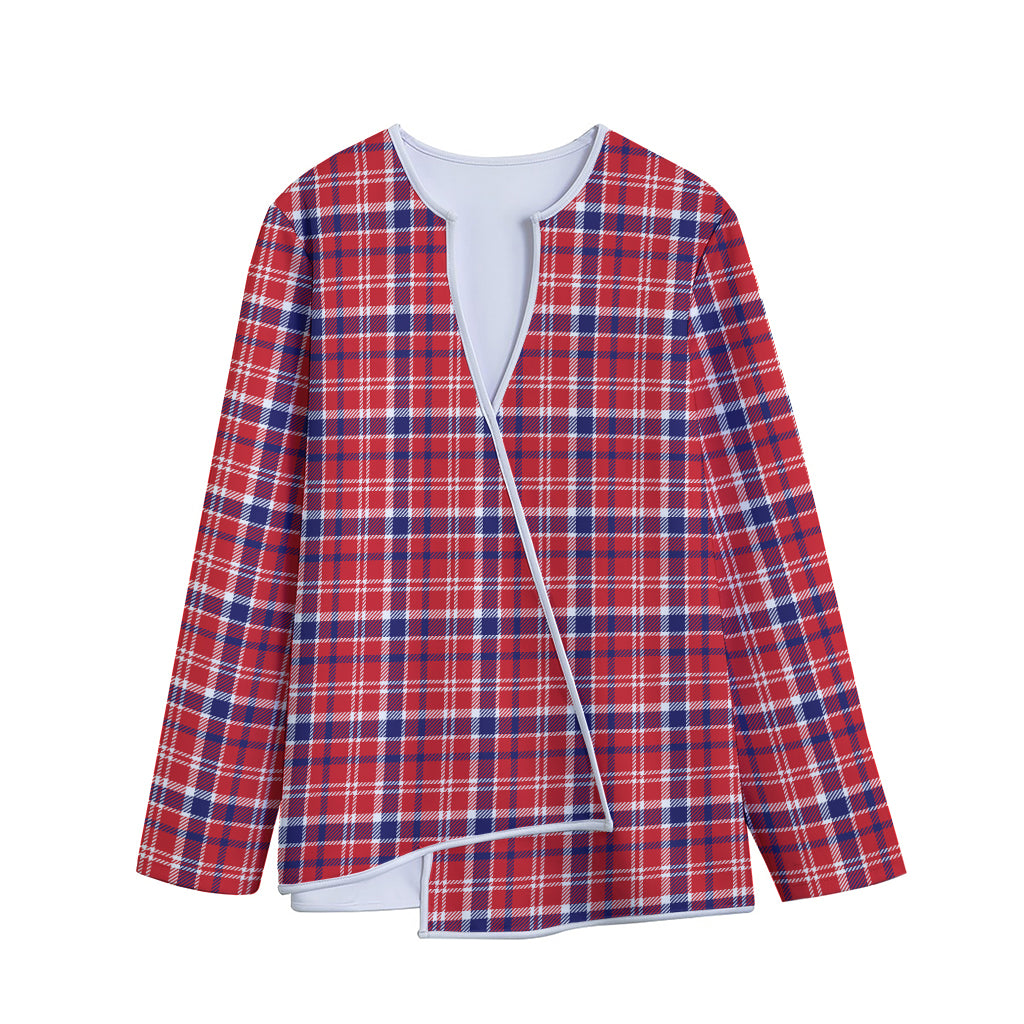 4th of July American Plaid Print Long Sleeve Short Coat
