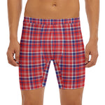 4th of July American Plaid Print Men's Long Boxer Briefs