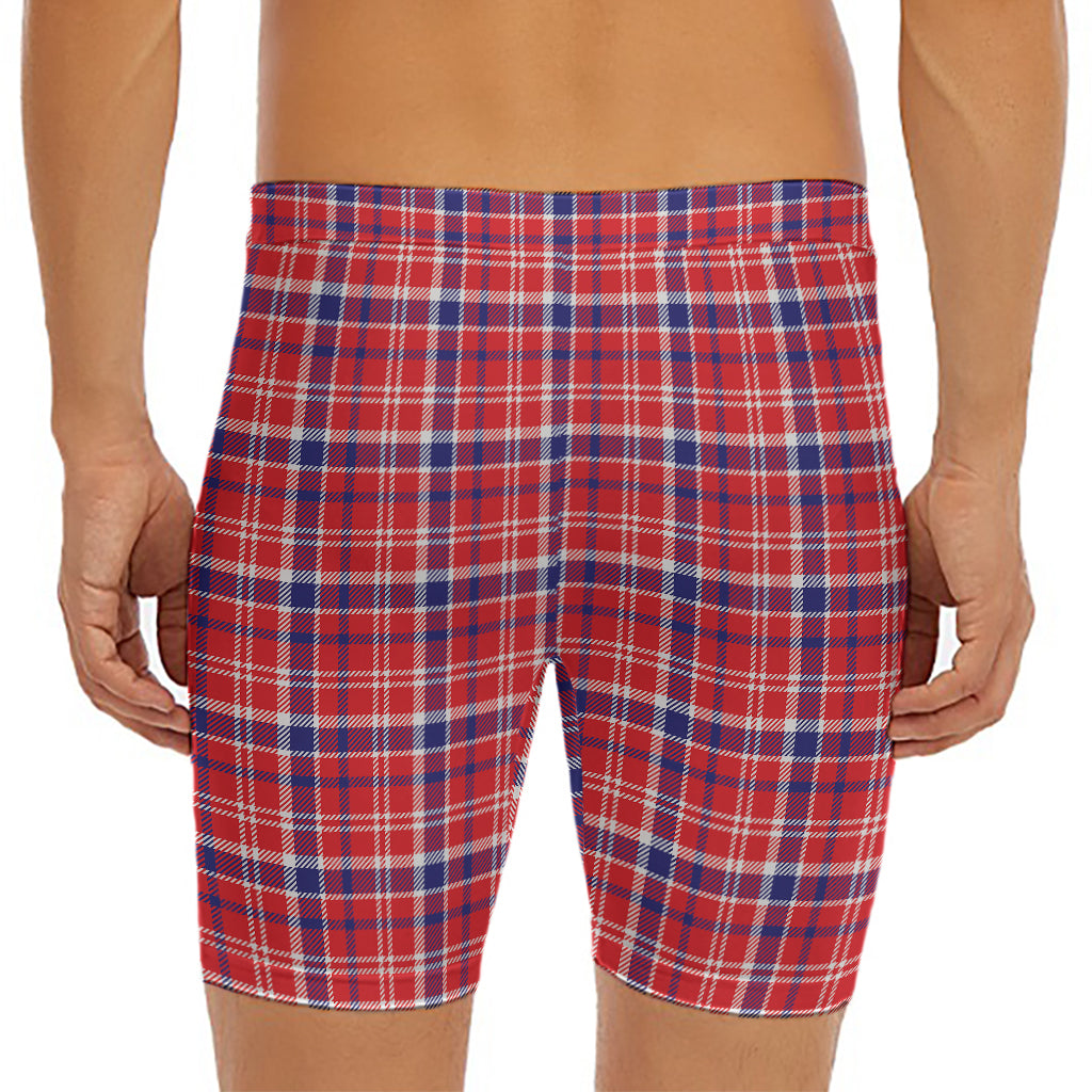 4th of July American Plaid Print Men's Long Boxer Briefs