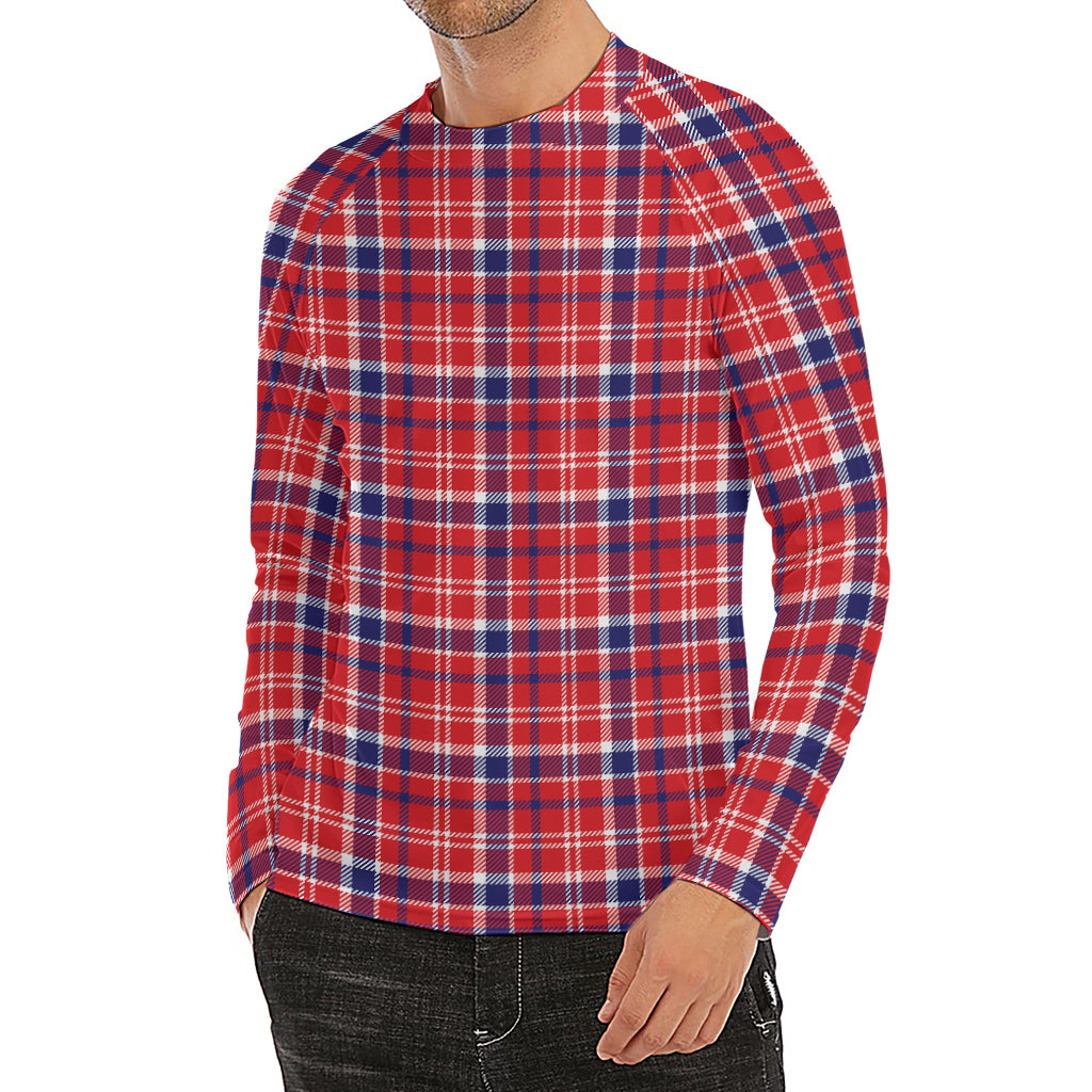 4th of July American Plaid Print Men's Long Sleeve Rash Guard