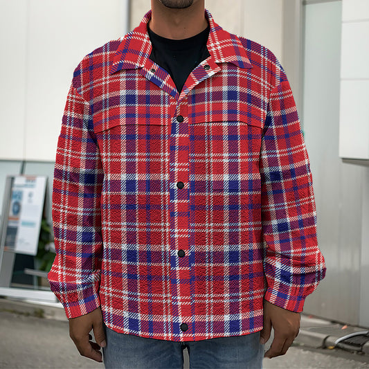 4th of July American Plaid Print Men's Shirt Jacket