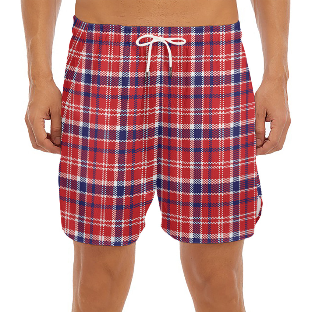 4th of July American Plaid Print Men's Split Running Shorts